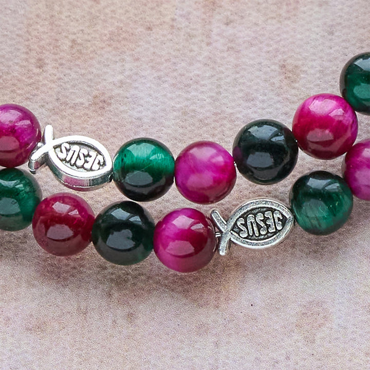 Christianartworkshop Dual-Toned Tiger Eye Memory Wire Rosary Bracelet with Saint Michael - image 6