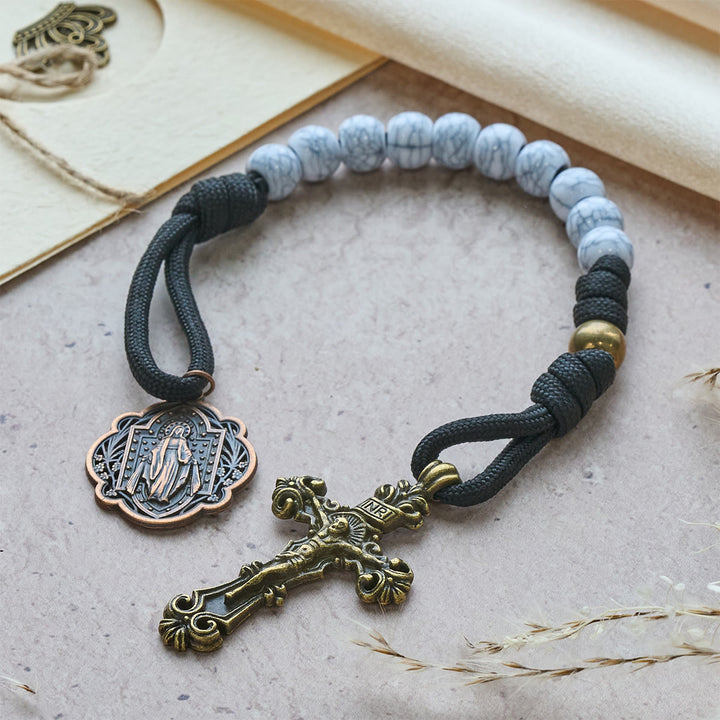 Christianartworkshop Matte White Crackle Beads Pocket Rosary with Brass Sacred Cross - image 3