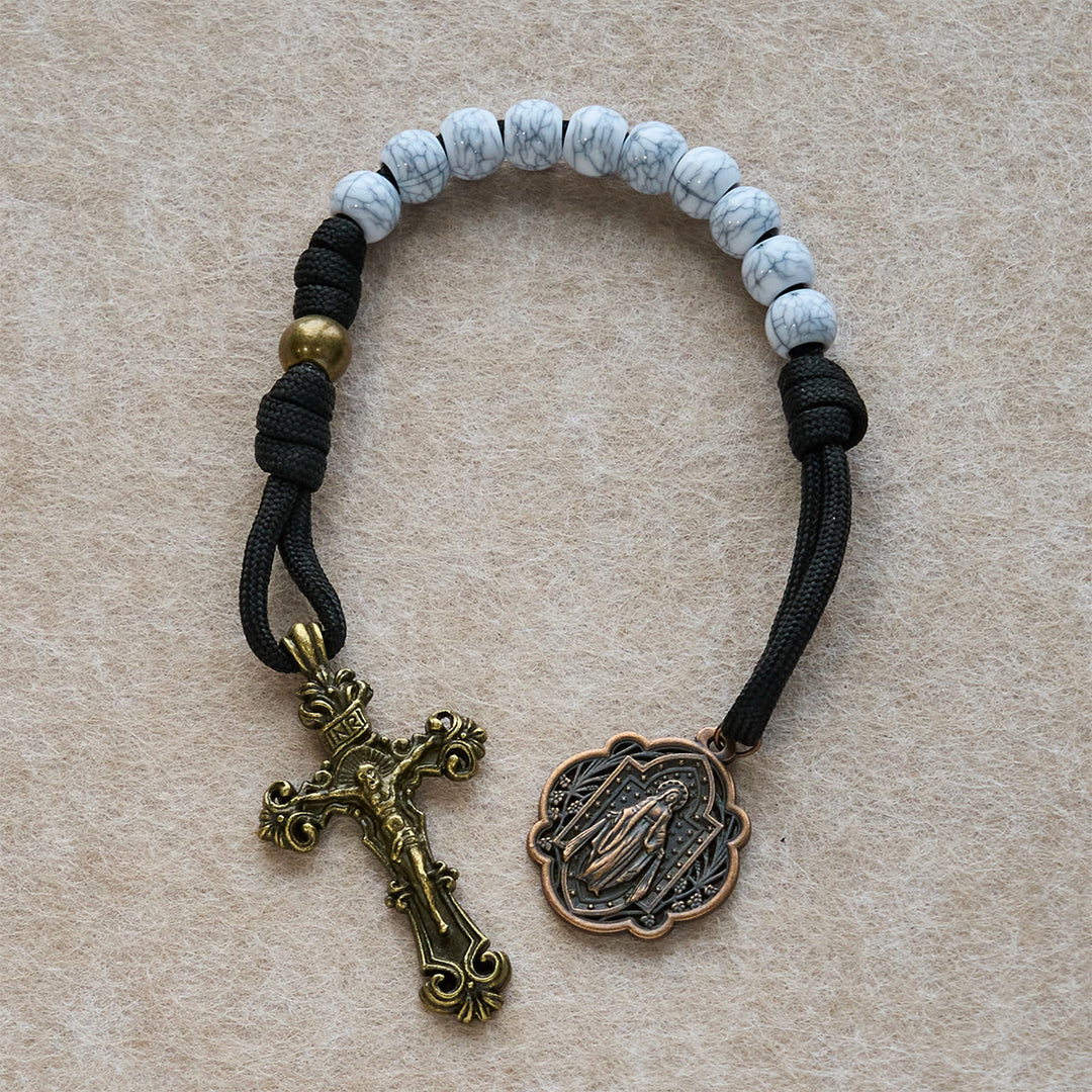 Christianartworkshop Matte White Crackle Beads Pocket Rosary with Brass Sacred Cross - image 4