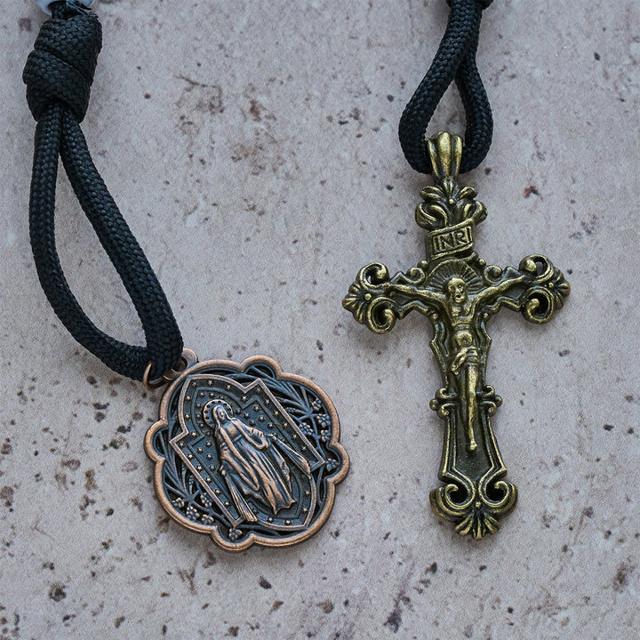 Christianartworkshop Matte White Crackle Beads with Ornate Brass Crucifix Rosary, Pocket Rosary - image 15