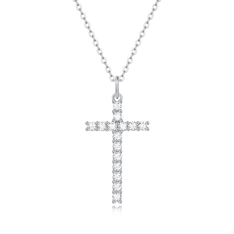 Christianartworkshop Sterling Silver Moissanite Cross Necklace: Faith Elegance & Timeless Sparkle - A - image 0