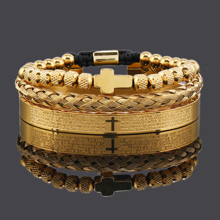 Christianartworkshop Stackable Cross Bracelet Set: Fashion-Forward Faith Integration - Spanish prayer - Golden - image 0