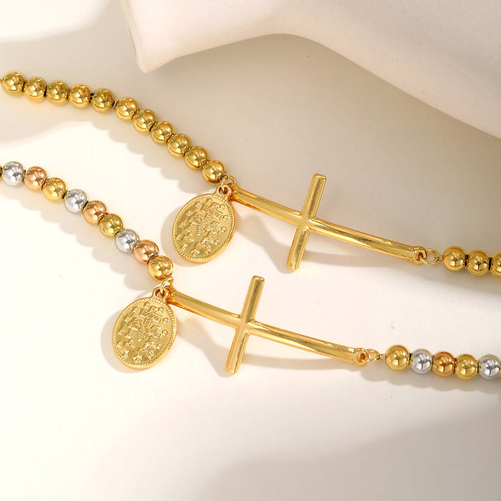 Christianartworkshop Cross & Our Lady Beaded Bracelet: Spiritual Symbol with Polished Elegance - image 4