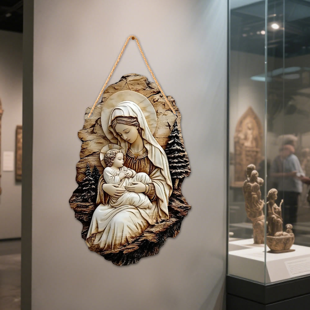 Christianartworkshop Pinewood Faith Flat Hanging Decor: Madonna and Child & Good Shepherd - Madonna and Child - image 6