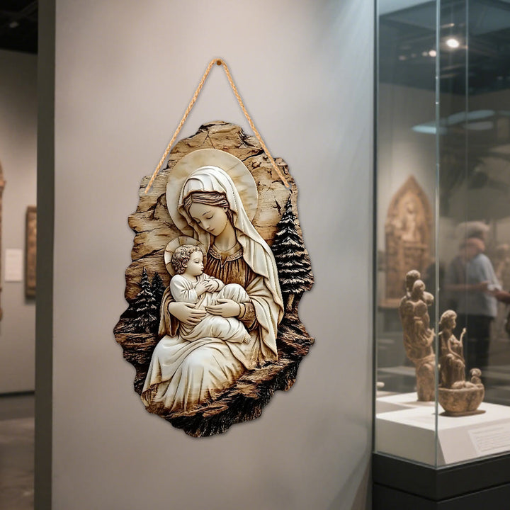 Christianartworkshop Pinewood Faith Flat Hanging Decor: Madonna and Child & Good Shepherd - Madonna and Child - image 6