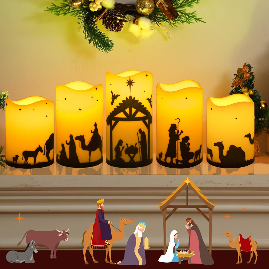 Christianartworkshop Nativity Scene Wave-Edge LED Candle Ornament: Multi-Light Modes for Faith - Warm Light - image 0
