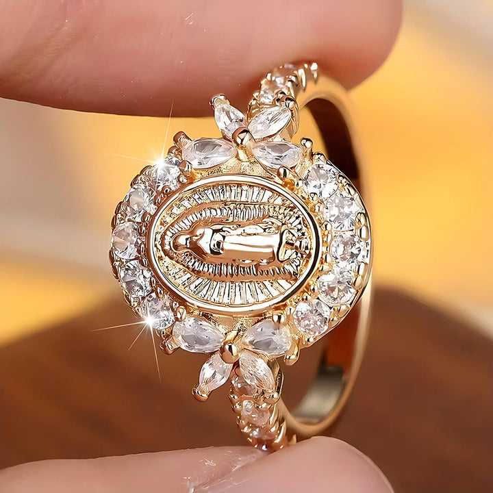 Christianartworkshop Elegant Virgin Mary Emblem Ring: Sacred Detail for Daily Devotion - UK Size V1/2（US 11） - image 0