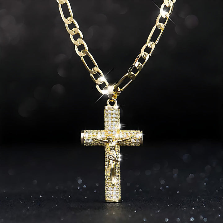 Christianartworkshop Jesus Crucifix Paved Necklace: Sparkling Detail for Faith & Daily Style - Figaro Chain - image 5