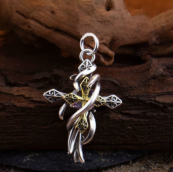 Christianartworkshop Ornate Scrollwork Cross Necklace: Two-Tone Design for Devout Daily Wear - image 5