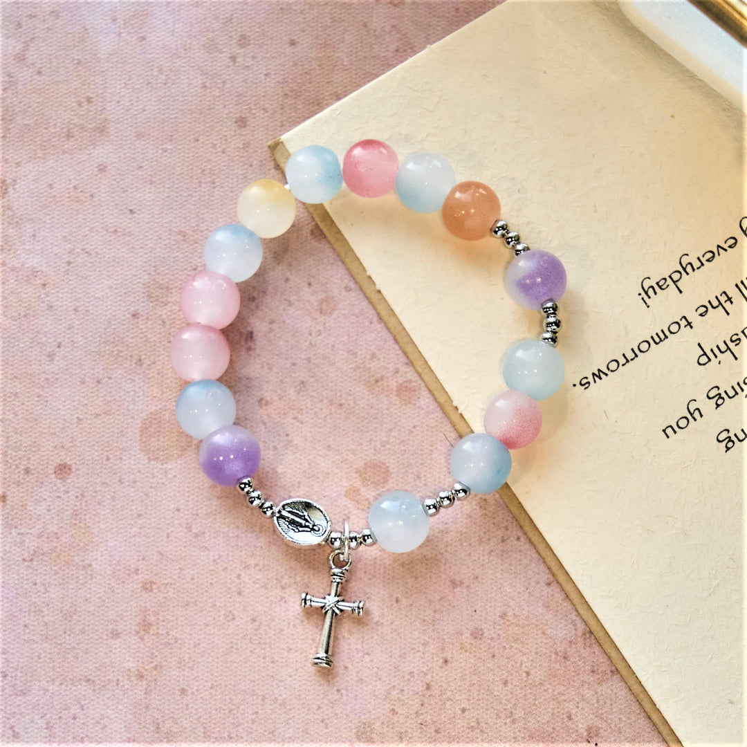 Christianartworkshop Pastel Glow Color-Shifting UV Bead Prayer Bracelet with Our Lady - image 2