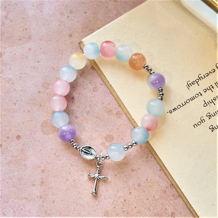 Christianartworkshop Pastel Glow Color-Shifting UV Bead Prayer Bracelet with Our Lady - image 2