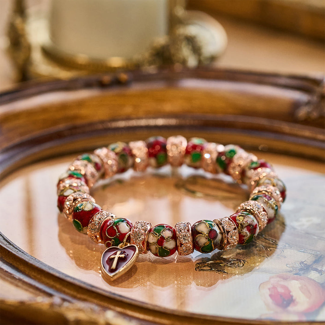 Christianartworkshop Enamel Craft Red Bead Bracelet with Cross Heart Pendant - image 2