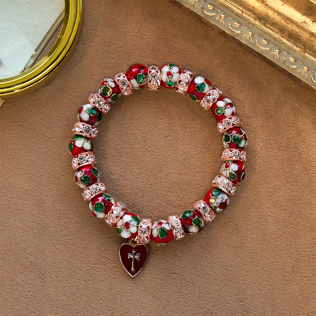 Christianartworkshop Enamel Craft Red Bead Bracelet with Cross Heart Pendant - image 3