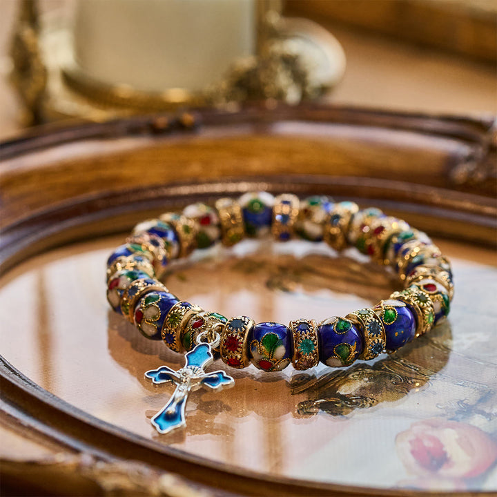 Christianartworkshop Detailed Blue Cloisonné Bead Bracelet with Crucifix - image 6