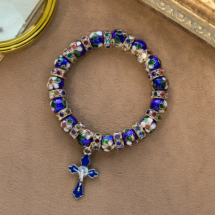 Christianartworkshop Detailed Blue Cloisonné Bead Bracelet with Crucifix - image 5