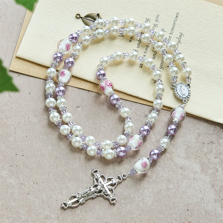 Christianartworkshop Soft-Toned Floral Bead Rosary: Daily Faith Wear & Meaningful Devotion - Floral Rosary - image 0