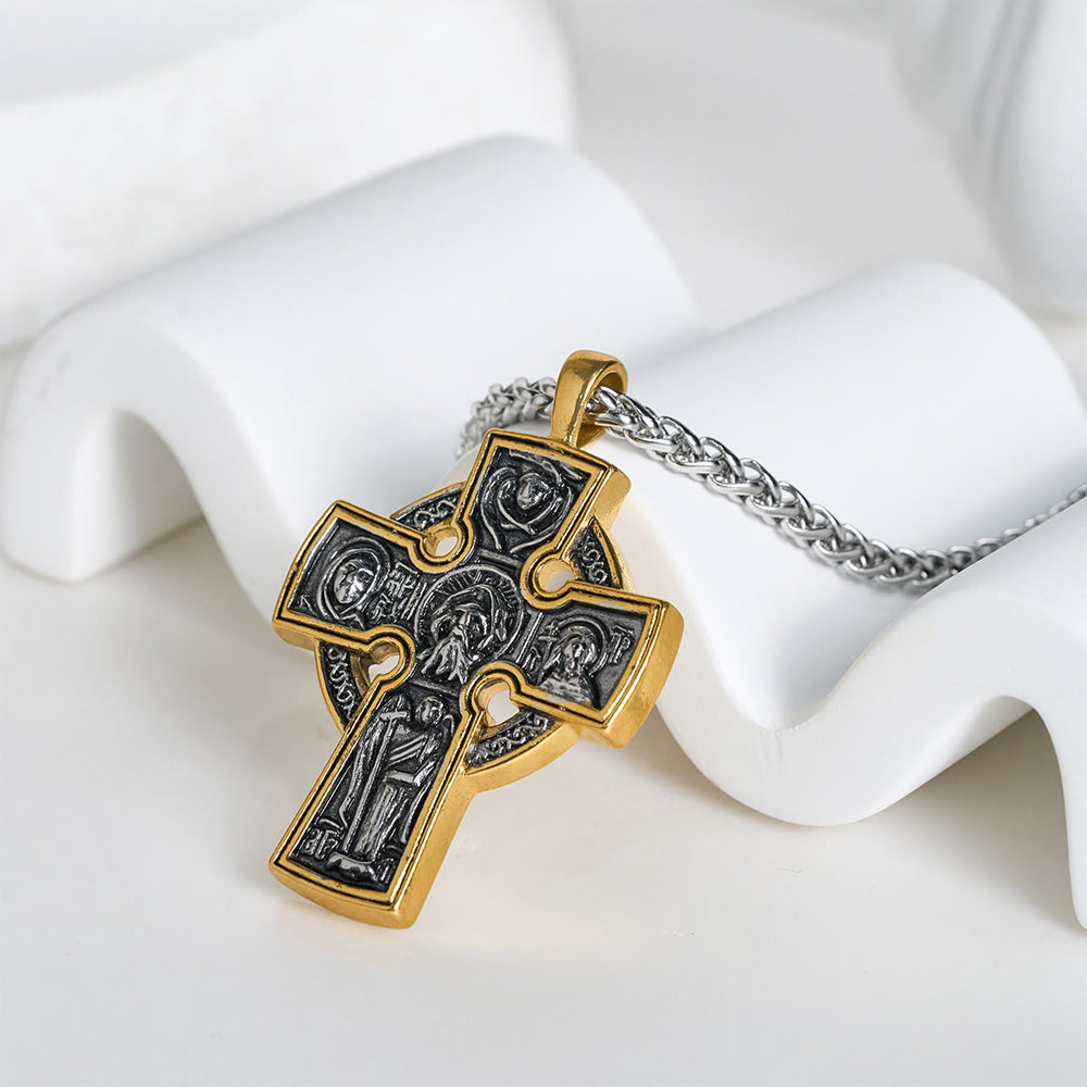 Christianartworkshop Ornate Dual - Tone Cross Necklace: Saint Icon & Angel - Detailed Artistry - image 1