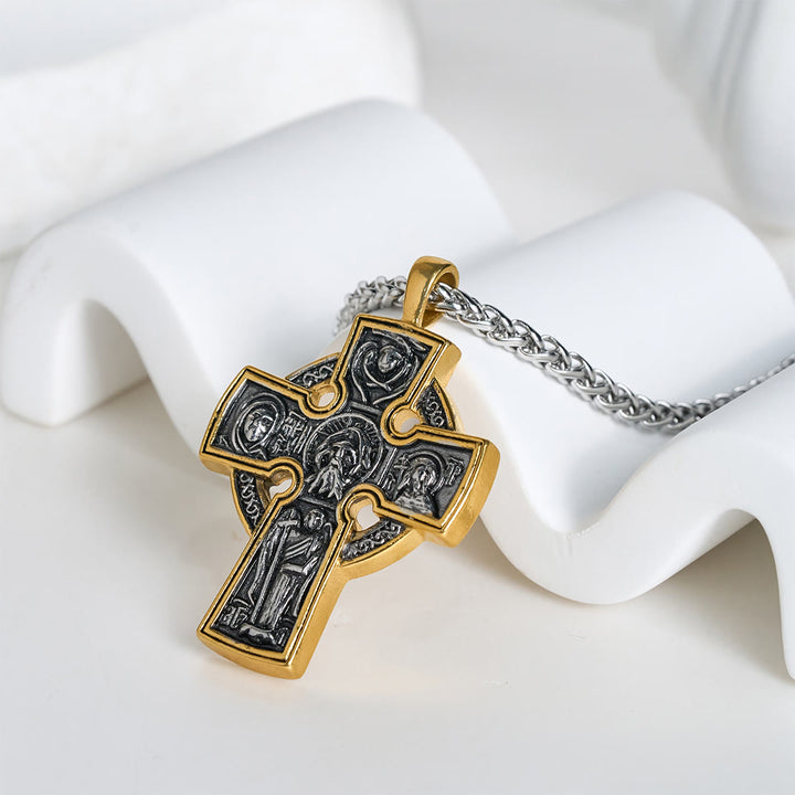 Christianartworkshop Ornate Dual - Tone Cross Necklace: Saint Icon & Angel - Detailed Artistry - image 1
