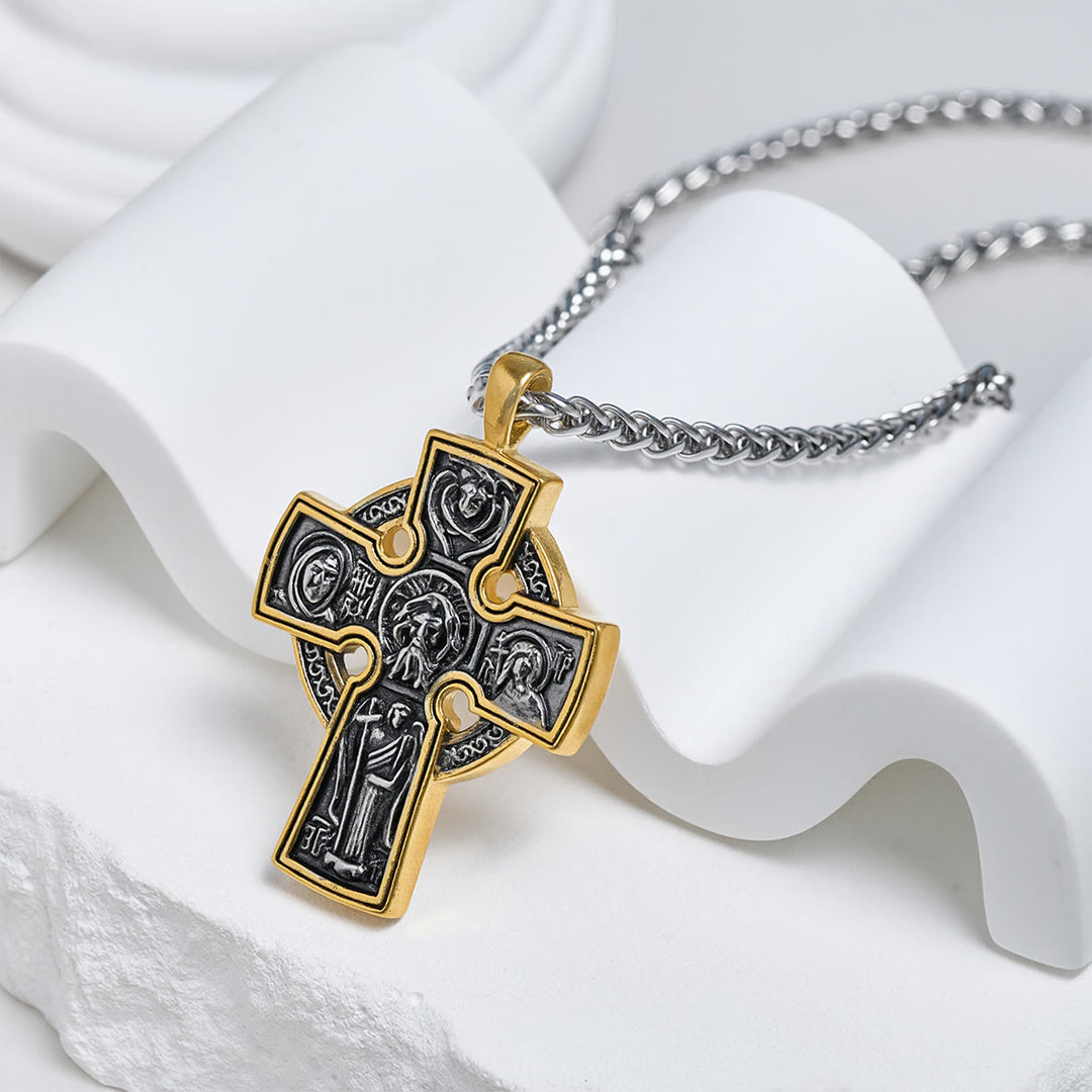 Christianartworkshop Ornate Dual - Tone Cross Necklace: Saint Icon & Angel - Detailed Artistry - image 3