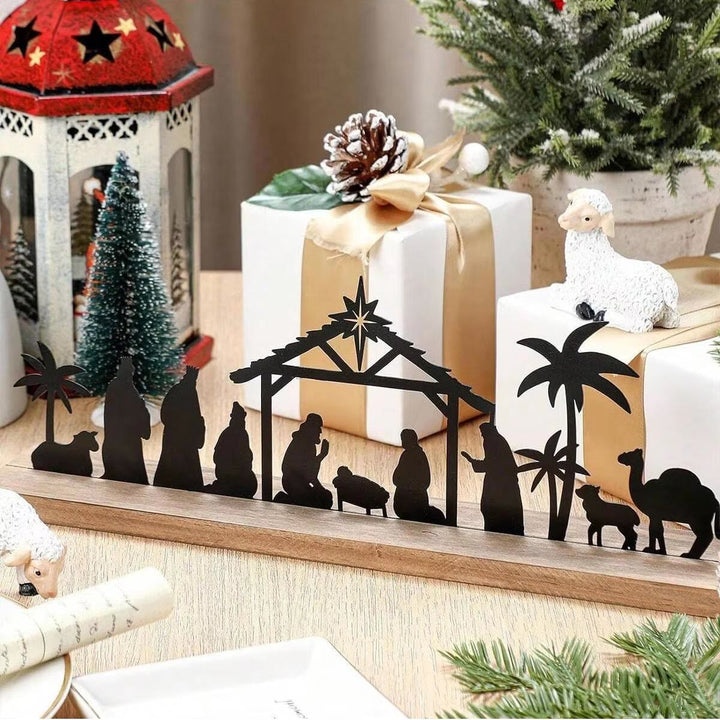 Christianartworkshop Sleek Metal Silhouette Nativity Ornament: Modern Manger Scene & Holiday Decor - Nativity Ornament - image 0