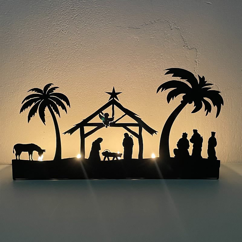 Christianartworkshop Iron Nativity Ornament Candle Holder: Glowing Manger Scene & Holiday Decor - Metal Candlestick-2 - image 1