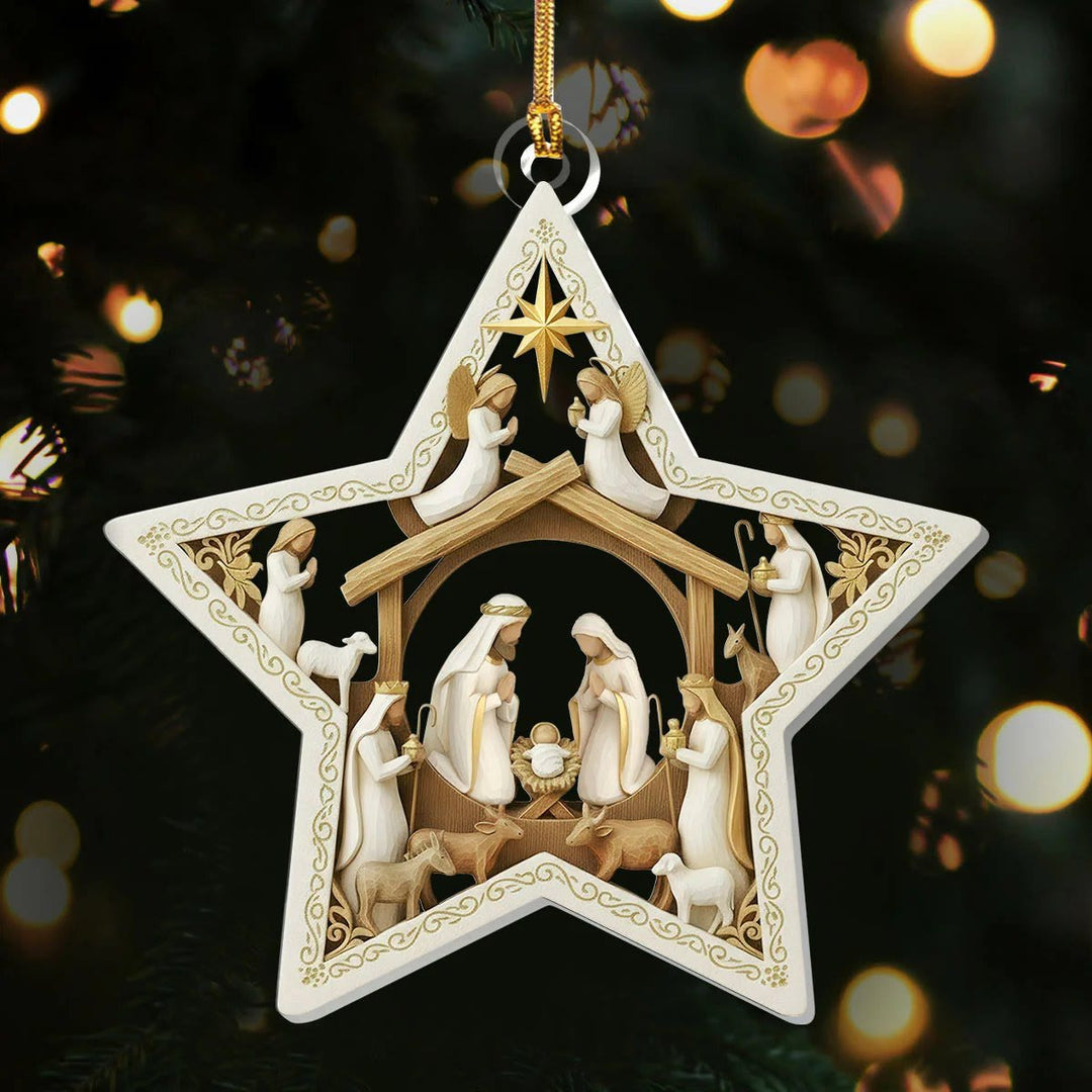 Christianartworkshop Guiding Star Nativity Hainging Ornament: Holy Birth Scene & Holiday Joy Accent - image 2