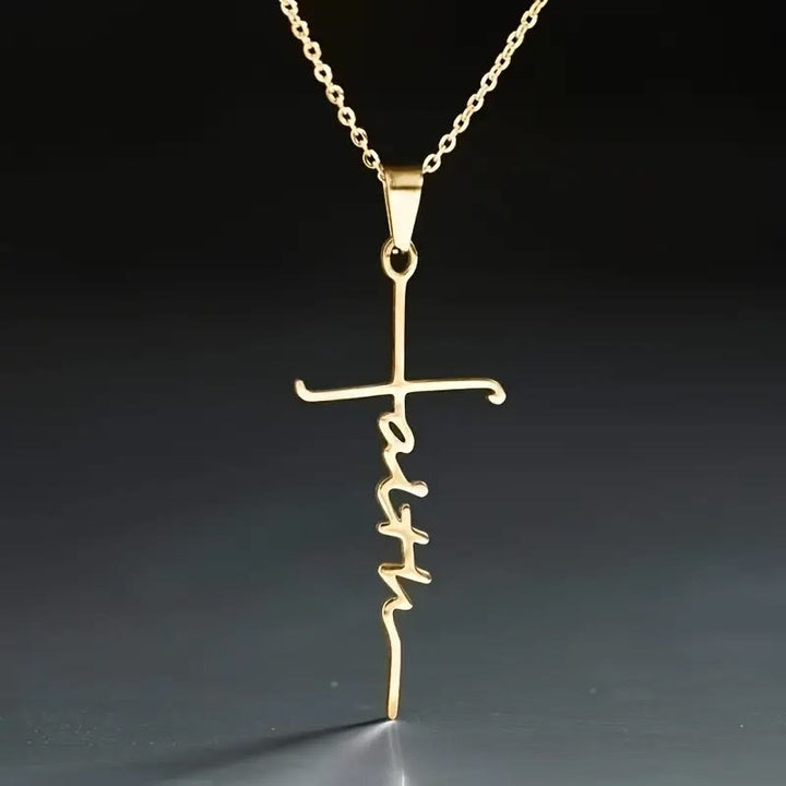 Christianartworkshop Elegant Scripted Faith Cross: Gentle Belief Charm & Daily Wear Jewelry - Golden - image 3