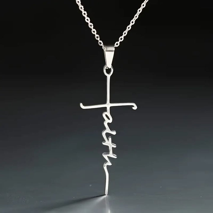 Christianartworkshop Elegant Scripted Faith Cross: Gentle Belief Charm & Daily Wear Jewelry - Silver - image 0
