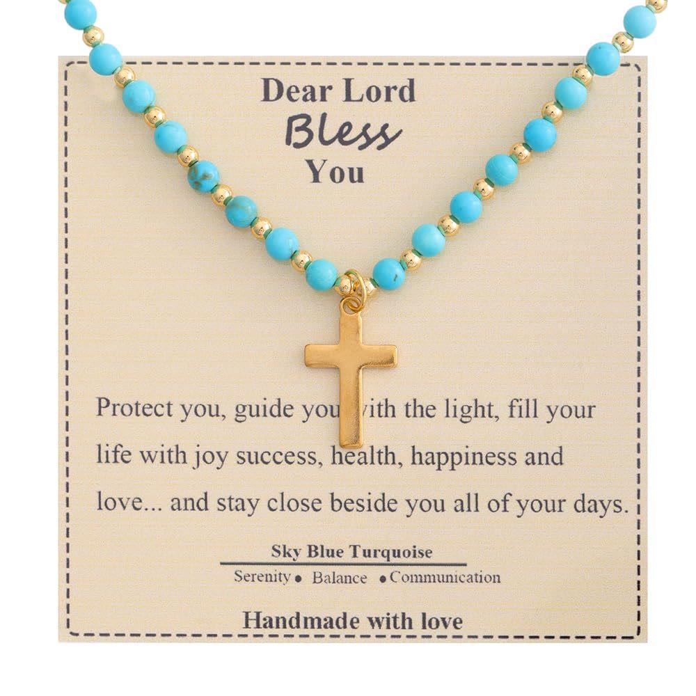 Christianartworkshop Blessed Stone Cross Necklace: Natural Gem Charm & Quiet Devotion Accent - Sky Blue Turquoise - image 4