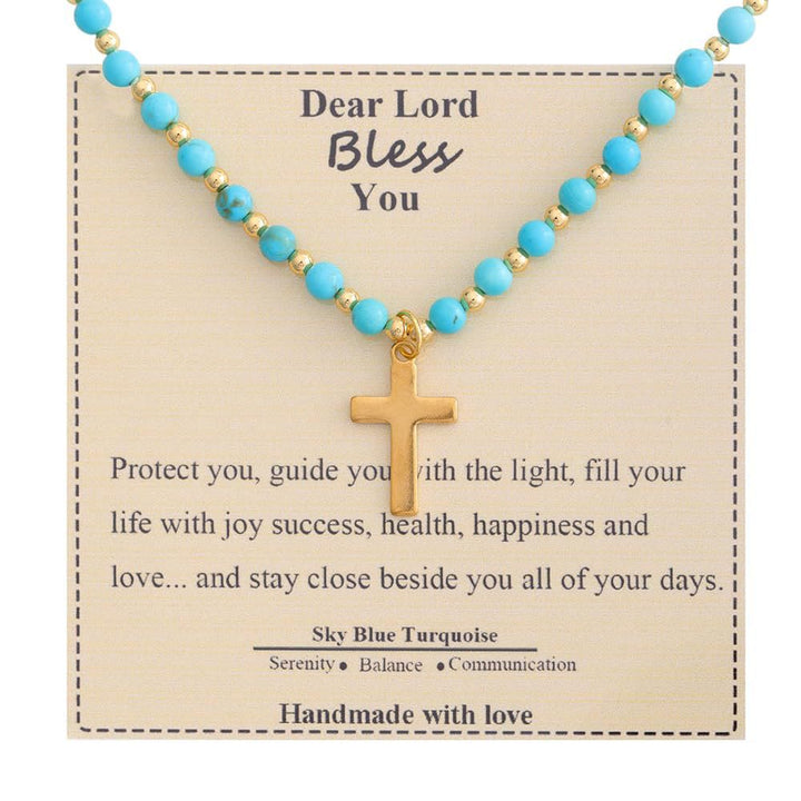 Christianartworkshop Blessed Stone Cross Necklace: Natural Gem Charm & Quiet Devotion Accent - Sky Blue Turquoise - image 4
