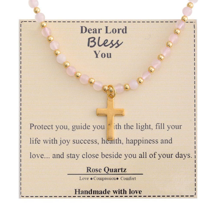 Christianartworkshop Blessed Stone Cross Necklace: Natural Gem Charm & Quiet Devotion Accent - Rose Quartz - image 0