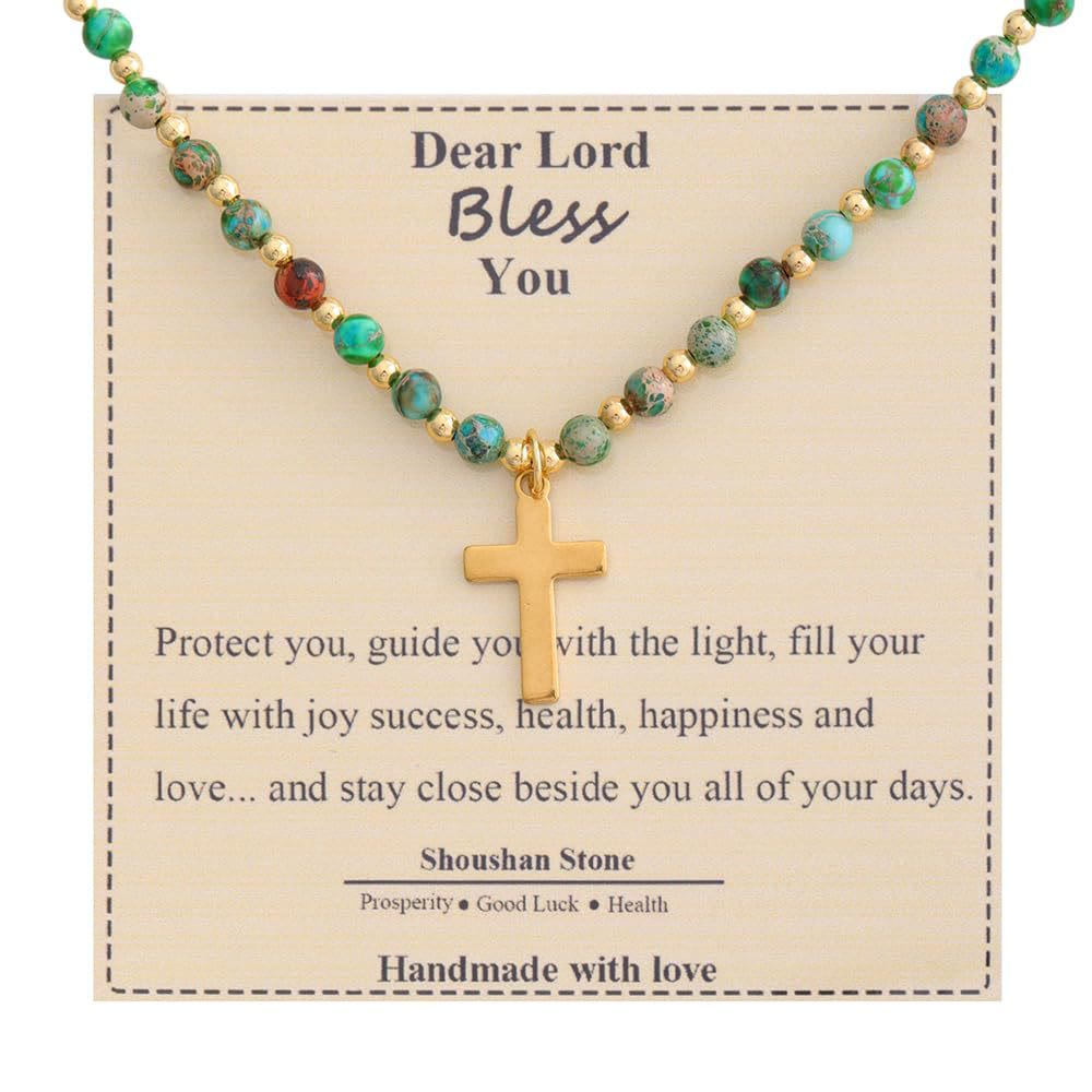 Christianartworkshop Blessed Stone Cross Necklace: Natural Gem Charm & Quiet Devotion Accent - Shoushan Stone - image 2