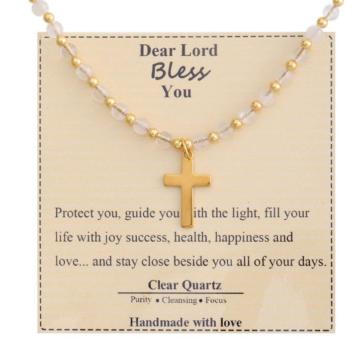 Christianartworkshop Blessed Stone Cross Necklace: Natural Gem Charm & Quiet Devotion Accent - Clear Quartz - image 1
