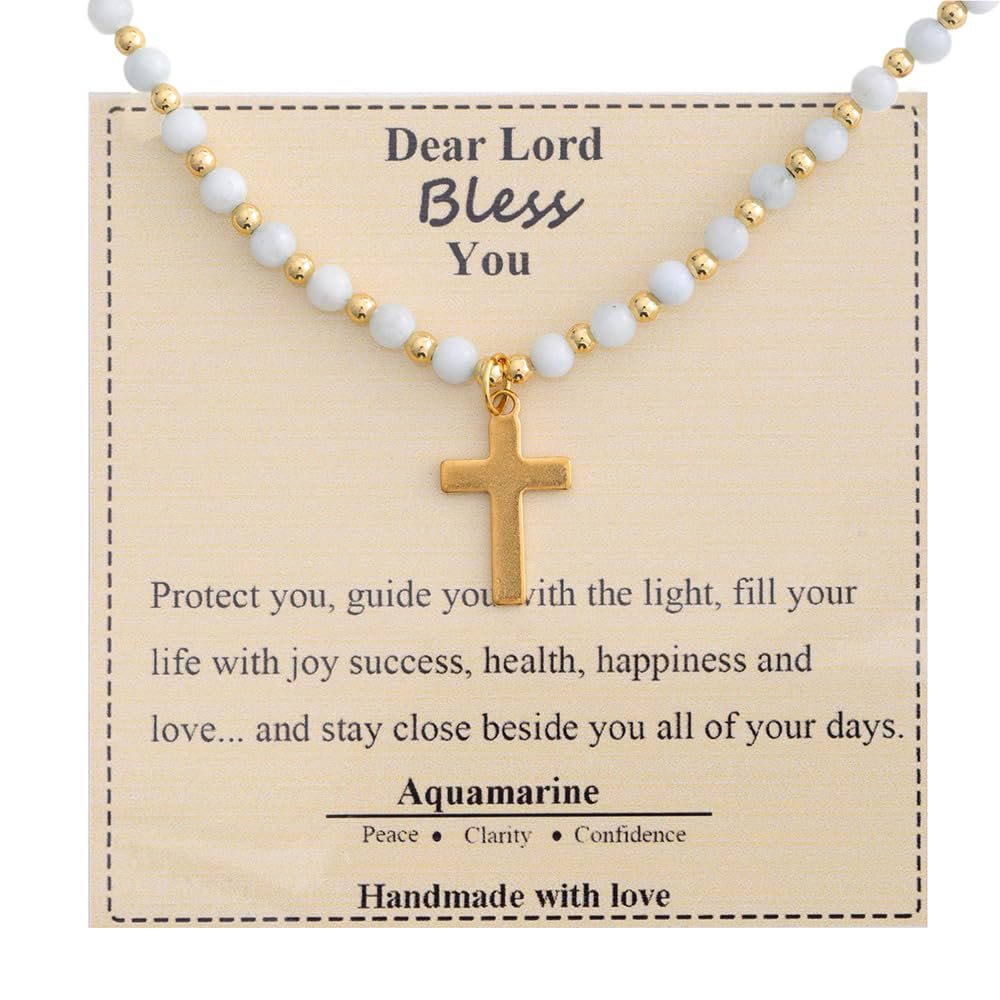Christianartworkshop Blessed Stone Cross Necklace: Natural Gem Charm & Quiet Devotion Accent - Aquamarine - image 10