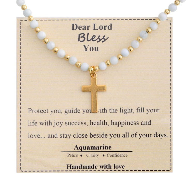 Christianartworkshop Blessed Stone Cross Necklace: Natural Gem Charm & Quiet Devotion Accent - Aquamarine - image 10