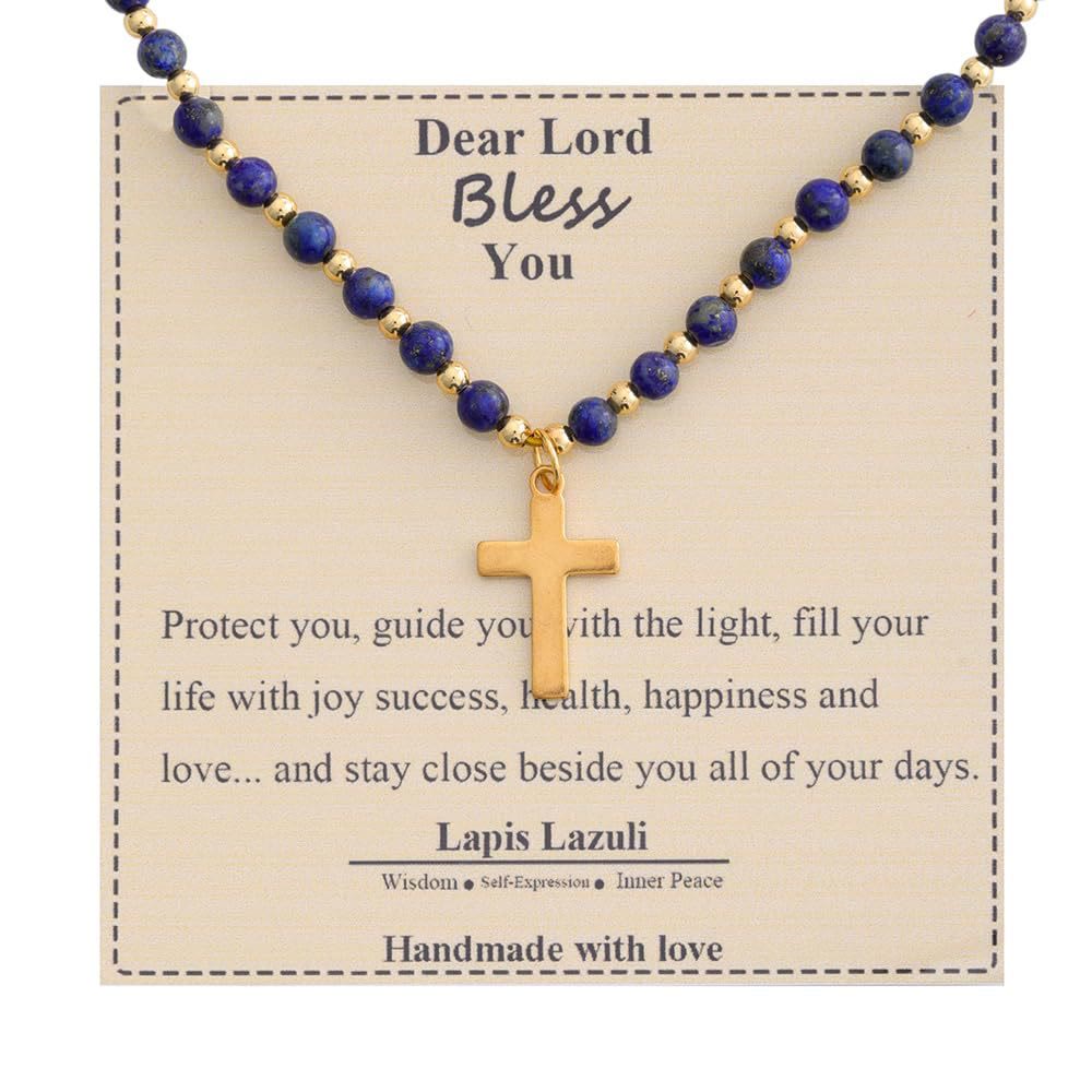 Christianartworkshop Blessed Stone Cross Necklace: Natural Gem Charm & Quiet Devotion Accent - Lapis Lazuli - image 16