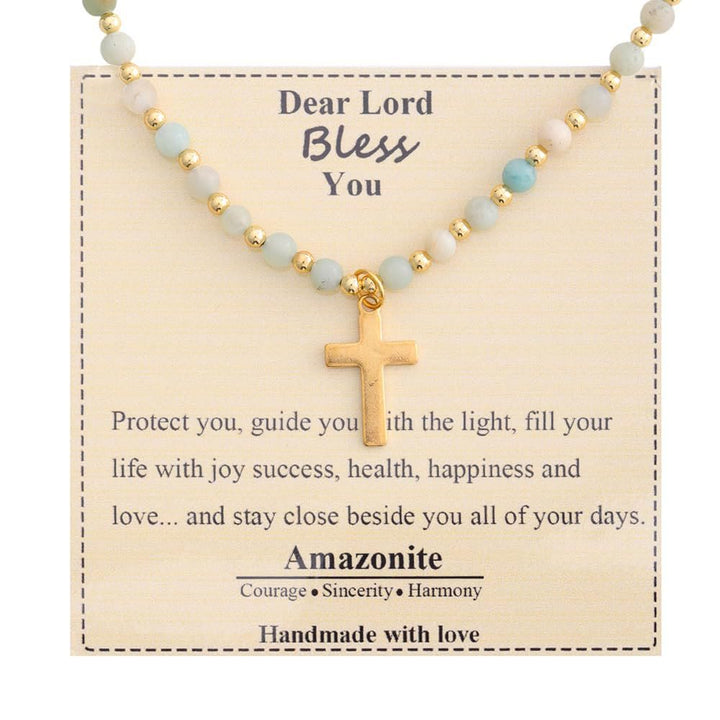 Christianartworkshop Blessed Stone Cross Necklace: Natural Gem Charm & Quiet Devotion Accent - Amazonite - image 6