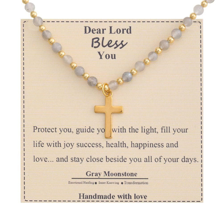 Christianartworkshop Blessed Stone Cross Necklace: Natural Gem Charm & Quiet Devotion Accent - Gray Moonstone - image 13