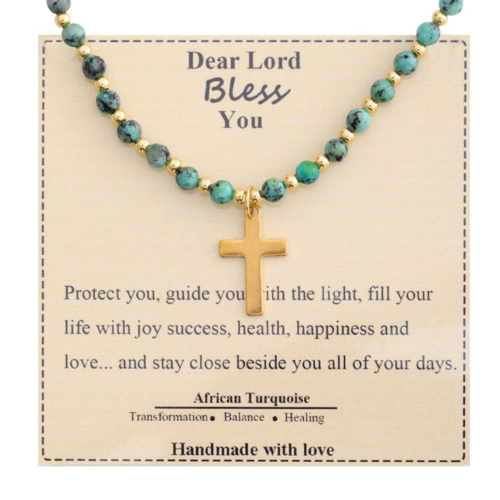 Christianartworkshop Blessed Stone Cross Necklace: Natural Gem Charm & Quiet Devotion Accent - African Turquoise - image 9