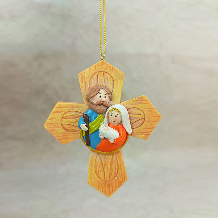 Christianartworkshop Holy Family Cross&Star Ornaments: Warm Faith Accent for Christmas Trees - image 2