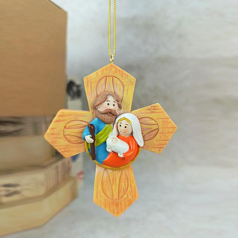 Christianartworkshop Holy Family Cross&Star Ornaments: Warm Faith Accent for Christmas Trees - Cross - image 0