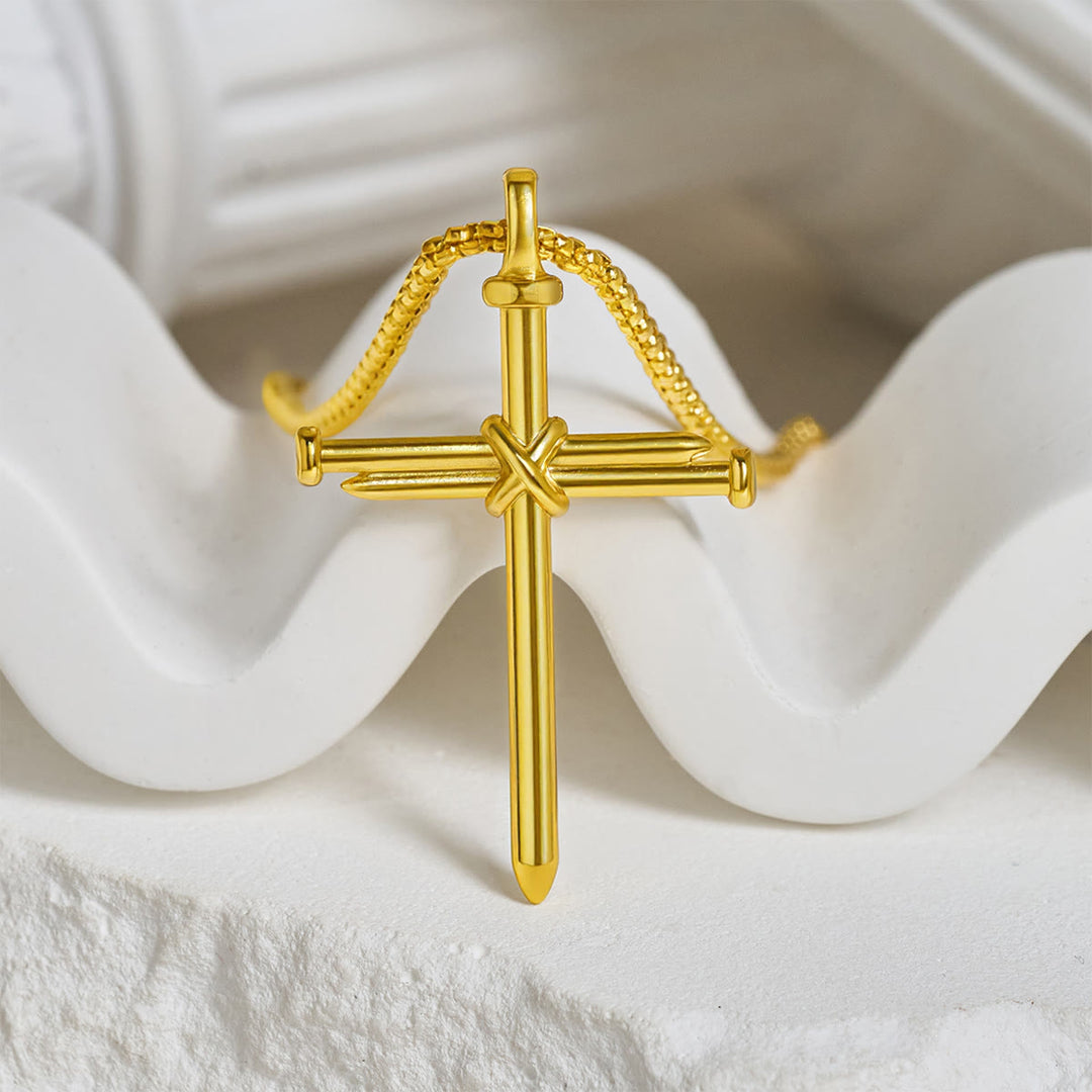 Christianartworkshop 3-Color Nail Cross Pendant Necklace: Gentle Faith Reminder for Daily Life - Golden - image 0