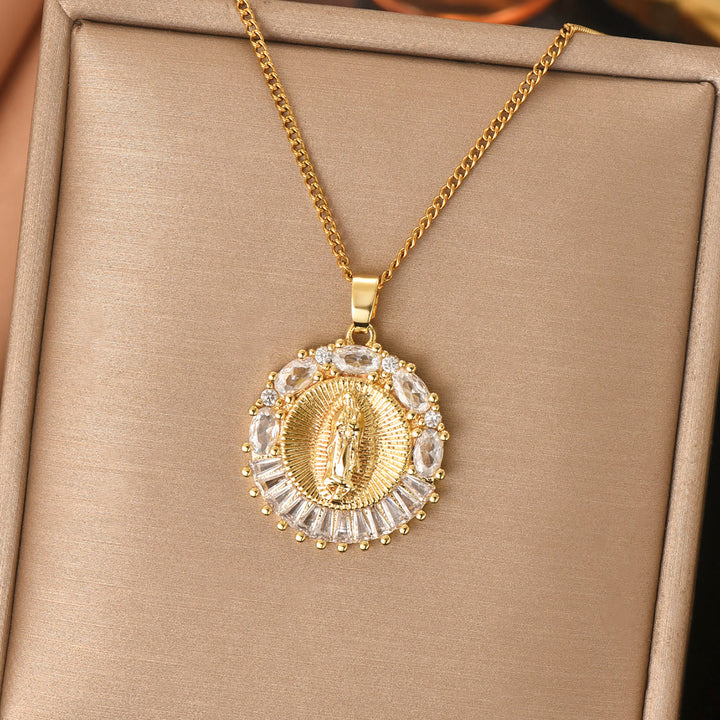Christianartworkshop Sparkling Holy Mother Medallion Necklace: Sacred Presence for Every Moment - image 1
