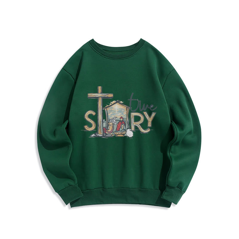 Christianartworkshop Modern Style True Story Nativity Scene Fleece Lined Polyester Sweatshirt - Green - 2XL - image 20