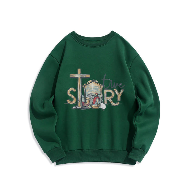 Christianartworkshop Modern Style True Story Nativity Scene Fleece Lined Polyester Sweatshirt - Green - 2XL - image 20