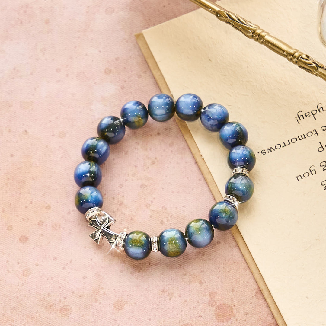 Christianartworkshop Shimmering Cross Resin Beads Bracelet: Tender Devotion for Daily Moments - Wrist Circumference: 6.3"-7.87''/16-20cm - image 0