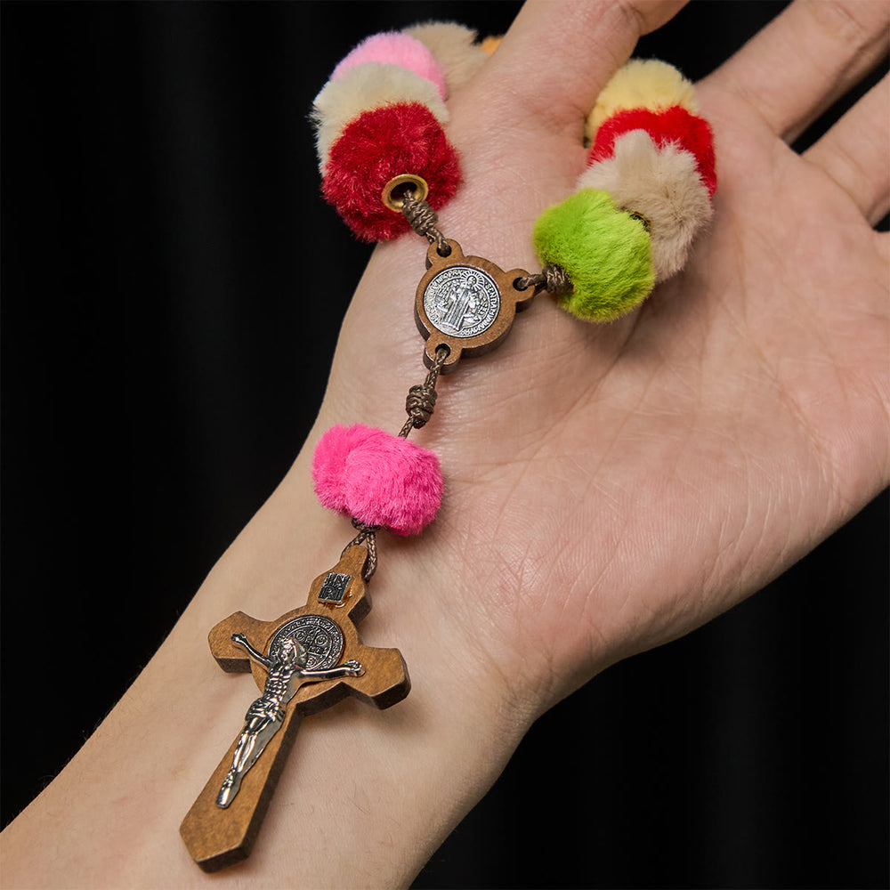 Christianartworkshop Colorful Fluffy Pom Pom Pocket Rosary: A Soft and Heartfelt Faith Gift - image 1