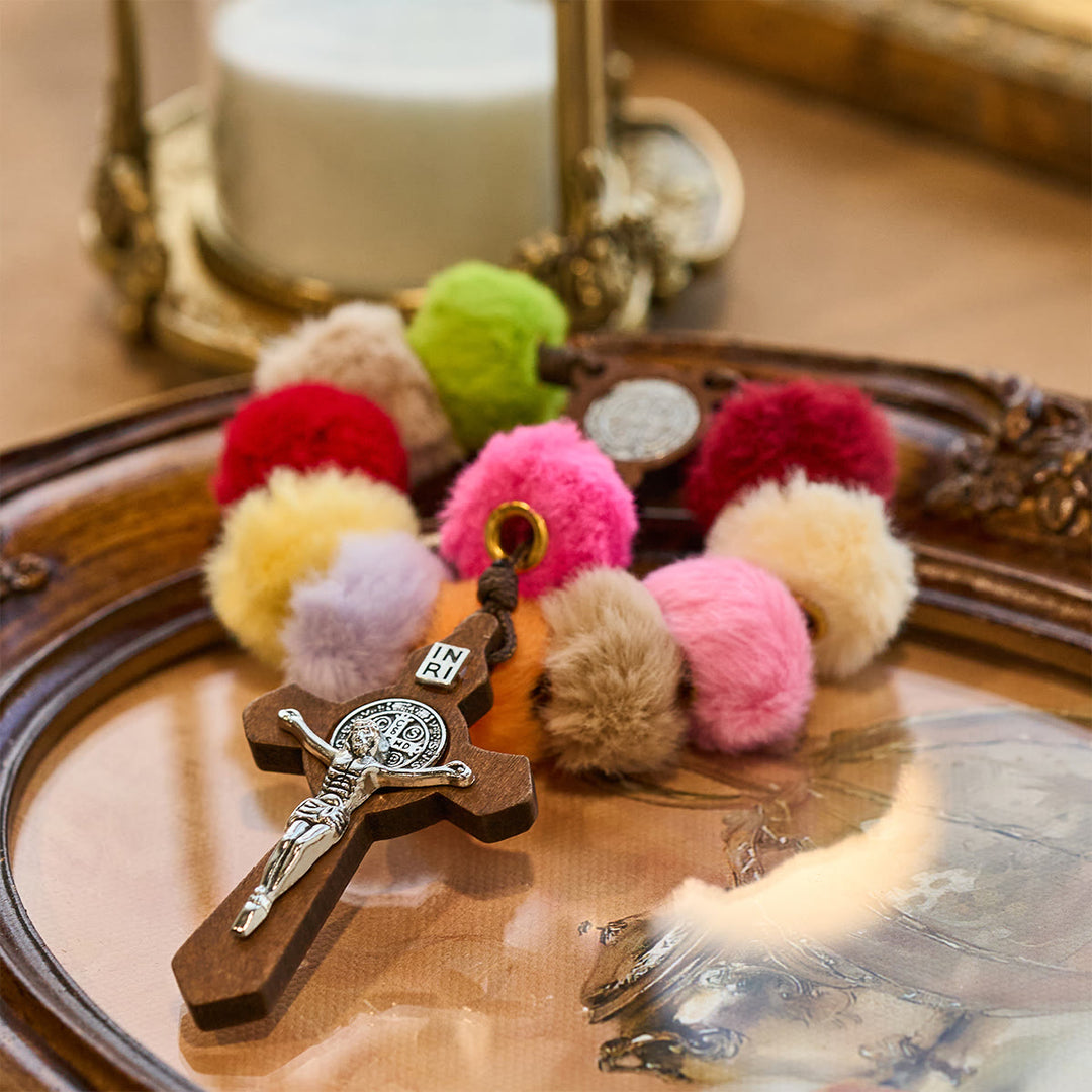 Christianartworkshop Colorful Fluffy Pom Pom Pocket Rosary: A Soft and Heartfelt Faith Gift - image 2