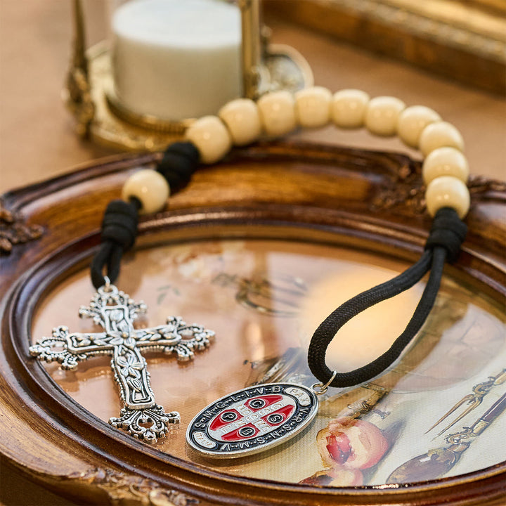 Christianartworkshop Wood Beads Pocket Rosary with Protection of St. Benedict - Wood - image 0