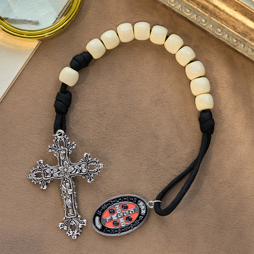 Christianartworkshop Wood Beads Pocket Rosary with Protection of St. Benedict - image 4